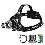 N'S Headlamp,Rechargeable Headlamps for Adults,USB Rechargeable Brightest 6000 High Lumens LED Work Headlight Flashlight 4 Modes Waterproof Head Lamp for Camping Running Fishing Hiking Outdoors