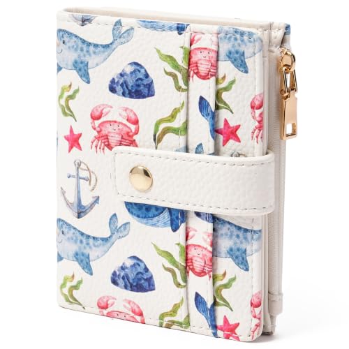 Image of GOIACII Small Wallet for Women Leather Bifold Zipper Coin Pocket RFID Blocking Cute Credit Card Holder Whale Print
