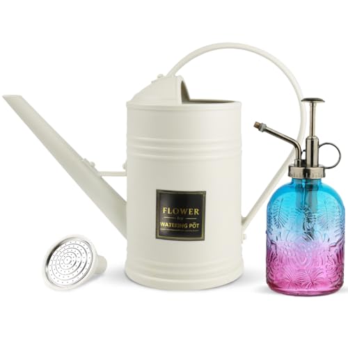 0.5 Gallon Small Watering Can for Outdoor Indoor Plants for House Plants 12 oz Glass Plant Mister Spray Bottle for Bonsai Garden Flowers (White)