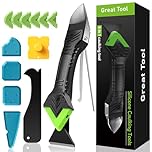 5 in 1 Silicone Caulking Tool Kit Caulk Sealant Remover and Finishing Tool, 6 Silicone Pads, Grout & Adhesive Residue Scraper and Smoothing Tool for Bathroom, kitchen, Sink & Tile Joints (Green)