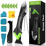 5 in 1 Silicone Caulking Tool Kit Caulk Sealant Remover and Finishing Tool, 6 Silicone Pads, Grout & Adhesive Residue Scraper and Smoothing Tool for Bathroom, kitchen, Sink & Tile Joints (Green)