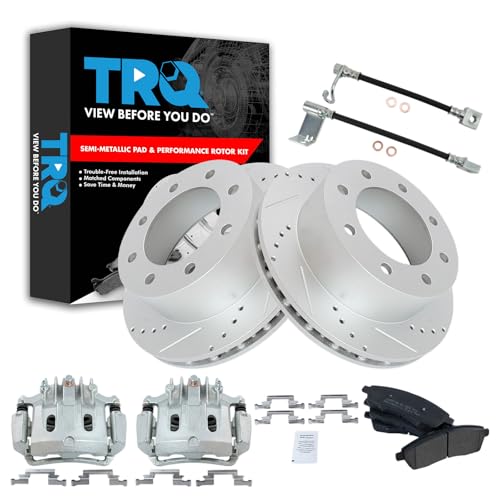 Image of TRQ Brake Pad & Rotor Kit Slotted X Drilled Performance Semi-Metallic Compatible with 2002-2004 Ford F-250 Super Duty F-350 Super Duty