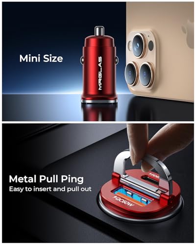 Image of MRGLAS【Upgraded】 125W USB C Car Charger Super Fast Charging for iPhone 17 | [PD65W & QC60W][All Metal] Cigarette Lighter Car Charger,Dual Port for iPhone 16 15 Pro iPad Samsung S25 S24 MacBook-Red
