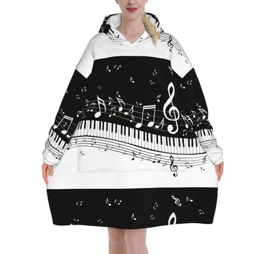 Sweat à capuche en flanelle haut de gamme style couverture avec motif musique chic