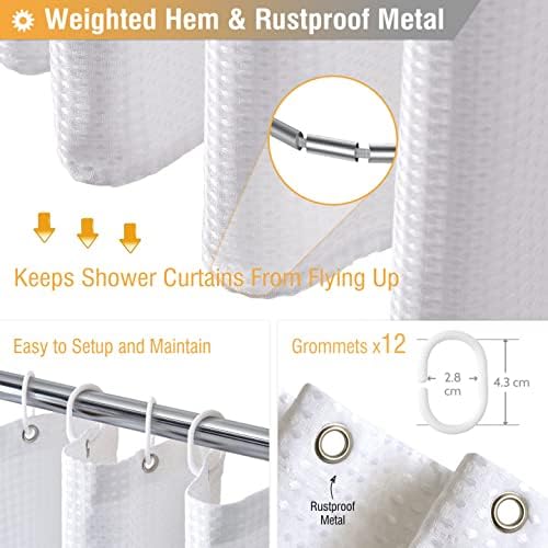 BTTN 182 x 214cm Drop Waffle Shower Curtain, Extra Long Weighted Mould Proof Resistant Shower Curtains - Image 4