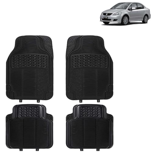 KINGSWAY Accessories Universal Use Anti Skid PVC Car Mat Compatible with Maruti Suzuki SX4 Year 2007 to 2013, Set of 4 Pcs Anti Slip Car Floor Rubber Mats, All Weather Car Foot Mats, Black