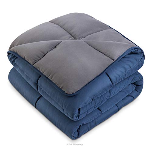 Image of Linenspa Reversible Down Alternative Comforter and Duvet Insert, for Full Size Bed - All-Season Comforter with Box Stitch and 8 Duvet Loops - Bedding for Kids, Teens, and Adults - Navy / Graphite