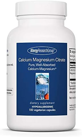 Allergy Research Group Calcium Magnesium Citrate Supplement - Bone Health, with Calcium Citrate, Pure, Well-Absorbed, Vegetarian Capsules - 100 Count