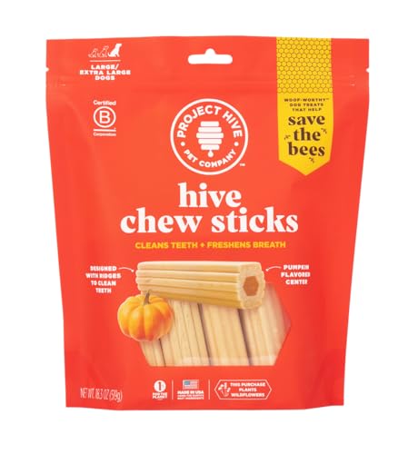 XL Pumpkin Dental Treats for Dogs - 18.3 oz Ñ Healthy, Vegetarian, Natural Pumpkin and Honey, Vegetarian Dog Chews, Made in The USA (Chew Sticks, Large Breeds)-Clean Teeth and Freshens Breath