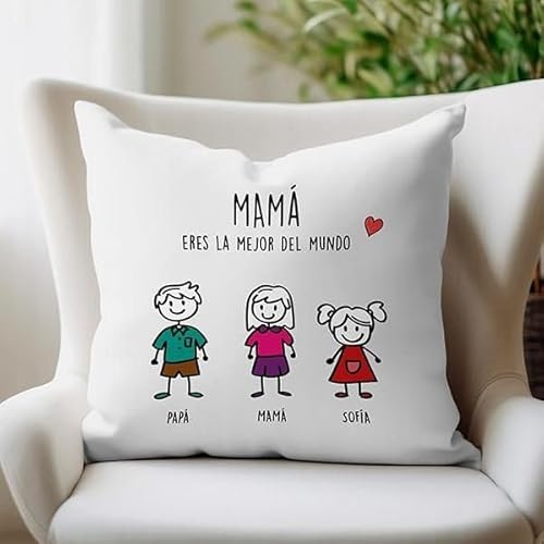 Transparent Gift Cojín Personalizado con Muñecos y Nombres. Cojines Personalizados con Fotos. Funda Con o Sin Relleno. Regalos Originales para Mamá, Papá, Novio, Novia o Pareja. Almohada Personalizada