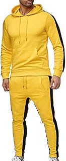 LeerKing Men's Tracksuit Joggers Hoodie Sweatshirt Pants Set Fleece for Boys Yellow L