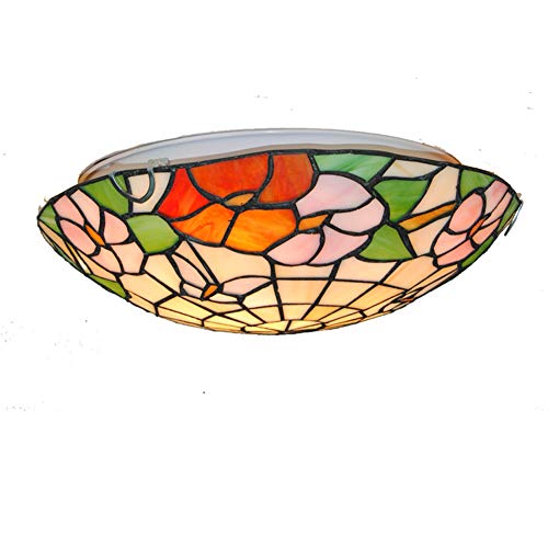 LiQi 12 Pulgadas Lámpara de Techo Retro Tiffany Lámpara de Techo Vintage Barra Creativa Sala de Estar Dormitorio Comedor Estudio iluminación de Techo Metal de Vidrio Luz Interior