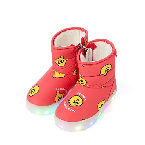 Toddler Girls Boys Winter Warm Fur Lined Waterproof Snow Ankle Boots LED Red