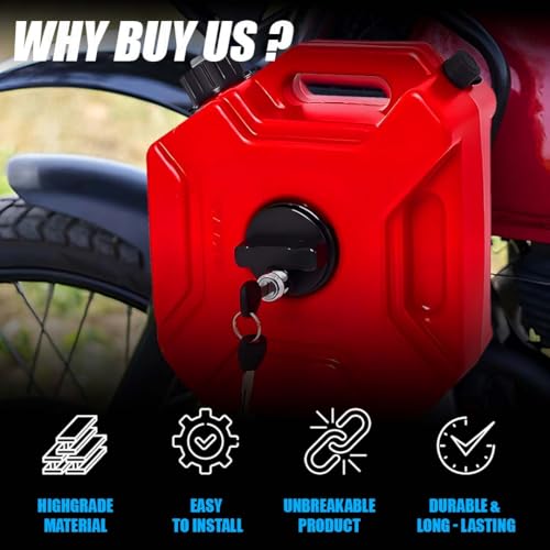 Image of Universal 5 Liter Fuel Jerry Can With Clamp and Cap For Motorcycle | Fuel Container Heavy Duty construction for Petrol /diesel /kerosene Storage (Red)