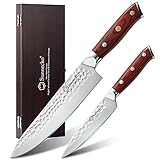 【 Kochmesser + Allzweckmesser Set 】Diese Messersets enthält 1x 8'' Küchenmesser + 1x 5'' Allzweckmesser, die Ihnen ein vielfältigeres Benutzererlebnis bieten. Sie könnten Gemüse, Fleisch, Obst, Fisch und anderes schneiden.