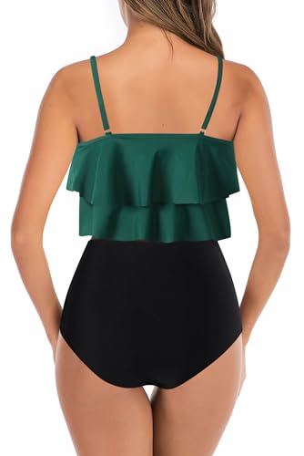 Image of Womens Tankini Swimsuits Ruffled Tank Top Tummy Control Floral Modest Swimwear High Waisted Bikini