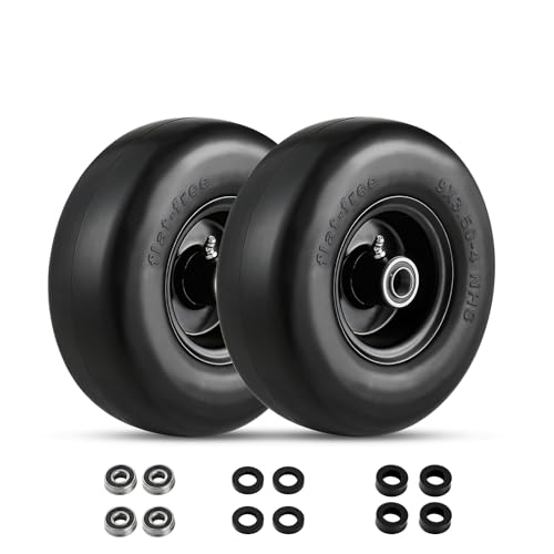 2 Pack 9x3.5-4 Flat Free Lawn Mower Tire and Wheel, 267 LBS Load,9x3.50-4 Lawn Mower Tires with 3/4" extra 5/8" Bushings for Push Mowers, Garden Carts