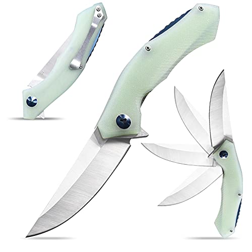 Eafengrow Moon Camping Folding Knife with D2 Blade G10 Handle Pocket Knife Outdoor Tool (Moon-cyan)