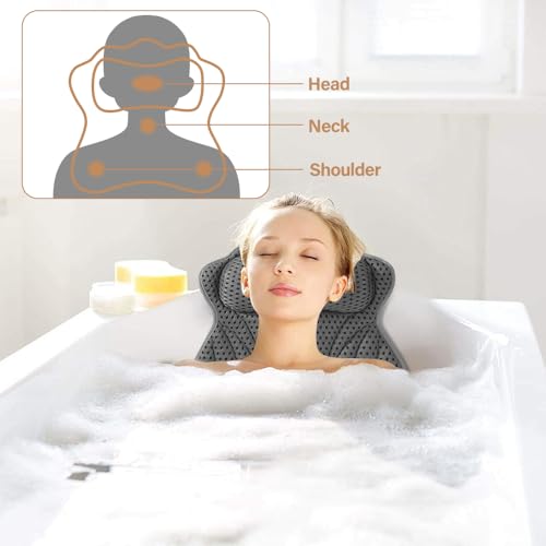 RNPKZ Badewannenkissen, Badekissen für Badewanne, Badewannenkissen Nacken mit 6 Saugnäpfen, mit 4D-Air-Mesh-Technologie, Stützt Kopf, Nacken, Schultern, Rücken, für Home Spa und Badewannen (Grau)