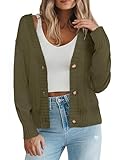 Zeagoo Women's Cropped Cardigan 2025 Fall Button Sweaters V Neck Long Sleeve Cardigans Knit Outwear Green