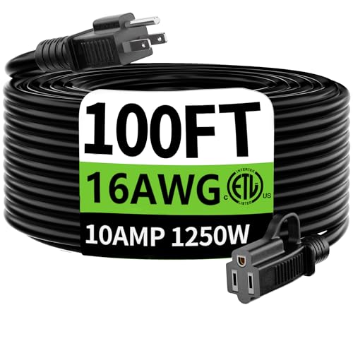 HUANCHAIN Cabo de extensão externo de calibre 16, 3 m, à prova d'água, cabo de extensão flexível resistente ao frio 16/3 interno externo, 10A 1250W 16AWG SJTW, cabo elétrico de 3 pinos, ETL