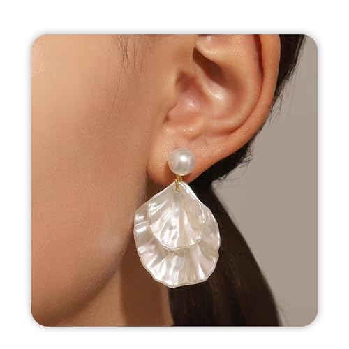 SmileBelle Pearl Earrings For Women, Ear Climbers Earrings For Women White Flower Drop Jewelry, Freshwater Pearl Bridal Jewelry As Summer Tassel Accessories for Wedding Gifts