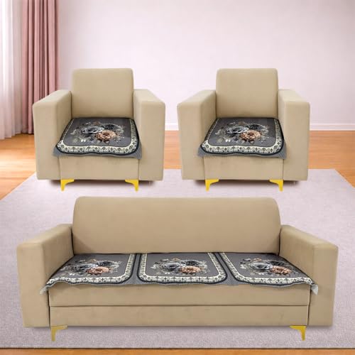 Image of Homerz 'Brooklyn Series' Premium Sofa Cover | Quilted Floral Design | Non-Slip Washable Sofa Protector | Soft Anti Slip Fabric (Grey, 5 (3+1+1) Seater, Only Seat Cover)