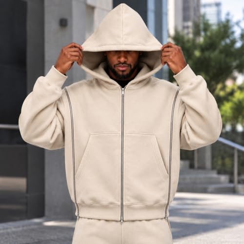 Mens Zip Up Hoodie Oversized Light Fall Jackets Fleece Sweatshirt 2026 - image 3