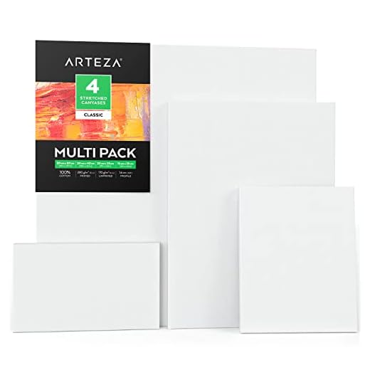 ARTEZA Lienzos para pintar cuadros | 50x50, 30x40, 20x25 y 25x15 cm | Pack de 4 lienzos variados | 100% algodón | Imprimación sin ácidos | Ideales para profesionales, aficionados y principiantes