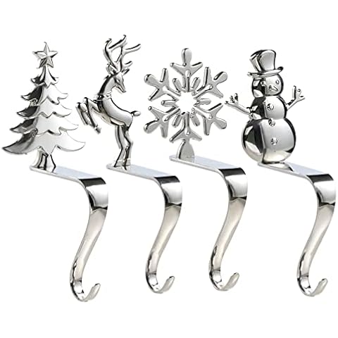 NIGHT-GRING Christmas Stocking Holder - Set of 4 Bronze Stocking Hangers Snowman Santa Snowflakes Christmas Tree Deer Christmas Stocking Hooks Christmas Decoration for Fireplace, Shelf,Staircases Cover