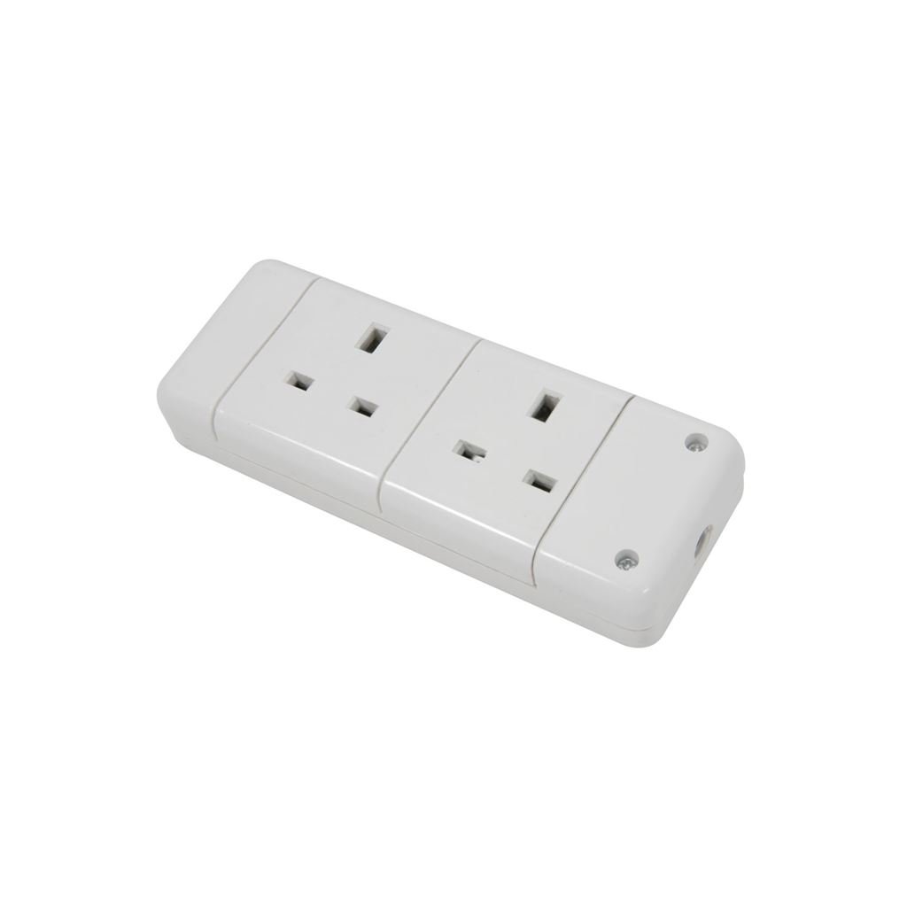 Mercury White 2 Gang 13A Trailing Socket, Bulk,
