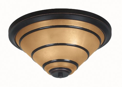 Kenroy Home 90082ORB Wright Two-Light Flush Mount, Oil-Rubbed Bronze with Painted Amber Globe