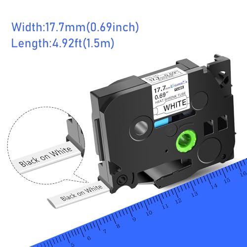Image of USUPERINK 2 Pack Compatible for Brother HSe-241 HSe241 HS-241 HS241 17.7mm Black on White Heat Shrink Tube Label Tape use in PT-D400 PT-D600 PT-E300 PT-E500 PT-P750WVP Label Maker (0.69''x 4.92ft)