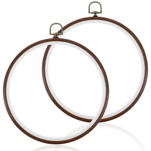 2PCS 8 Inch Embroidery Hoops Frames Round Imitated Wood Cross Stitch Hoop Rings Hanging Embroidery Frame Hoop Circle Display Frame Kits for DIY Ornaments Embroiderys Handy Decoration