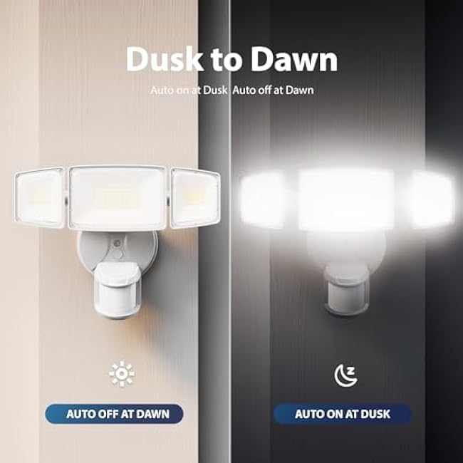 Onforu 75W LED Motion Sensor Outdoor Lights, Dusk to Dawn Flood Light Outdoor Motion Sensor, Hardwired Security Lights Floodlights Outside 7500LM 6500K Daylight IP65 Waterproof (White)