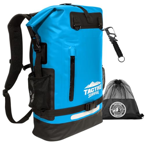 Tactiko 35L Waterproof Dry Bag with Carabiner & Mesh, Blue