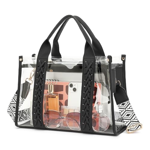 Image of FAIME Clear Tote Bag for Women Stadium Approved Woven Crossbody Handbag Clear Purse for Stadium Events, Concert, Work & Beach | Waterproof