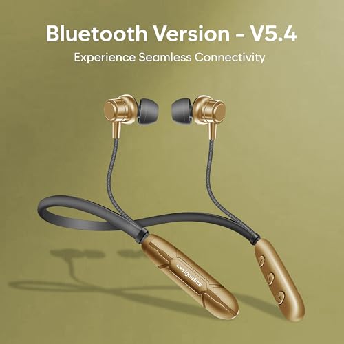 Image of Bluetooth Neckband Earphones, Bluetooth V5.4, 25+ Hours Playtime, C-Type Fast Charging Port, Multi-Function Integrated Controls, Golden