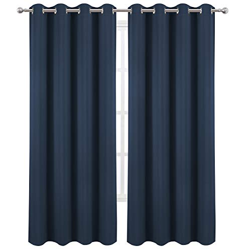 Image of LEMOMO Blackout Curtains 66 x 95 inch /Navy Blue Curtains Set of 2 Panels /Thermal Insulated Room Darkening Bedroom Curtains