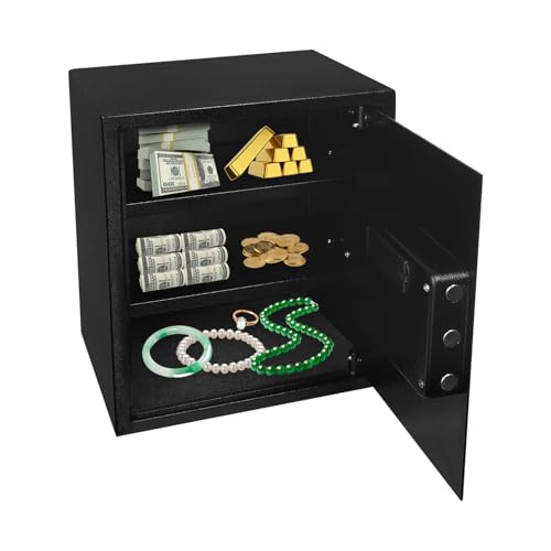 Caja fuerte de 45 litros, resistente al fuego, con llave, caja fuerte para muebles, caja fuerte ignífuga con compartimentos extraíbles para documentos, dinero en efectivo, joyas y pasaportes