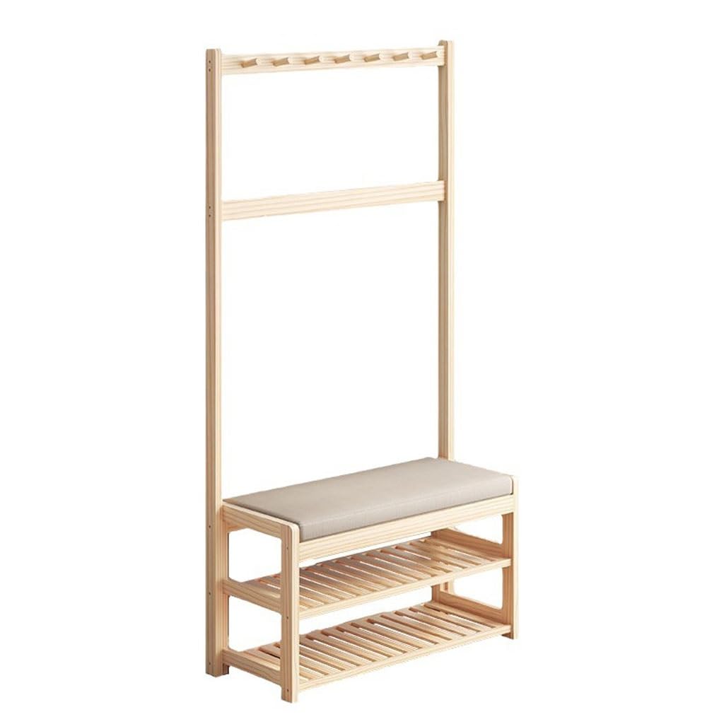 WDSOPK Footstool For Front Door Entrance Porch Rack, Shoe Changing Stool With Storage Function, Solid Wood Coat Rack, Shoe Changing Stool And Clothes Hanger Integrated Outdoor B
