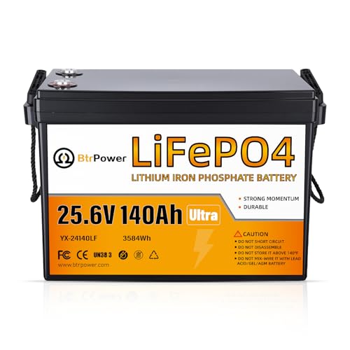 Image of 24V 140Ah LiFePO4 Battery, Built-in 100A BMS,3584Wh Lithium Battery,4000-15000 Deep Cycles & 10-Year Lifetime, Perfect for Marine, RV, Marine, Trolling Motor, Solar Off-Grid System