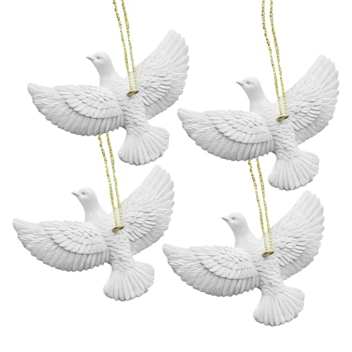 Krujecnt 4 Piezas Decor Navideños Tórtolas De La Amistad - Decoración De Pájaros Blancos para El Árbol De Navidad, Juego De Figuras De Palomas De La Pas para Decorar El Hogar En Navidad