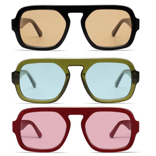Image of VANLINKER Retro Square Aviator Sunglasses for Women Men 70s Vintage Style Trendy Flat Top Rectangle Sun Glasses VL9826