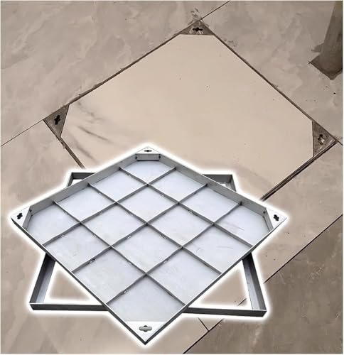 GHHDPDMJ Tapa de alcantarilla empotrada de Acero Inoxidable 304 con Marco - Diseño Invisible para jardín, Entrada, césped y adoquines (500 x 500 x 50 mm) - Duradera, Elegante y Segura