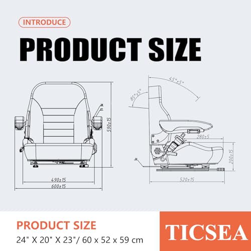 Image of Universal Tractor Seat, Zero Turn Mower Seat with Adjustable Safety Belt Armrest Backrest Micro Switch for John Deere ZTR Forklift Skid Steer Loader Telehandler Dozer Excavator