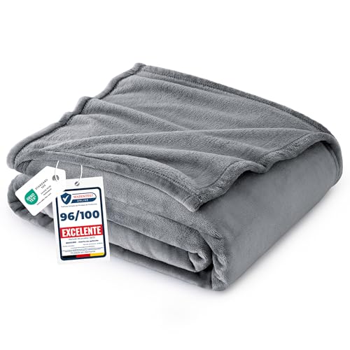 Bedsure Manta para Sofá Plaid - Suave y Calida, Franela Premium Extra Grande para Salon y Cama, Invierno y Verano, Tejido Agradable y Transpirable, XL 150x200 cm, Gris