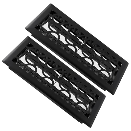 2 Pack Floor Register 4x12 Inches Heavy Duty Walkable Steel Floor Registers Adjustable Airflow Floor Vent Covers - Matte Black Finish - Savannah Design - Air Vents Floor to Allow Walk