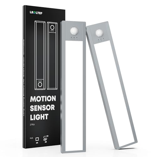 LROLTEF Under Cabinet Lighting, 32 LED Rechargeable Under Cabinet Lights Wireless, 1500mAh Closet Light Indoor, Battery Operated Motion Sensor Light, Dimmable Under Counter Lights for Kitchen,2 Pack