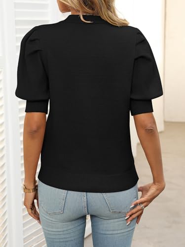Womens Puff Short Sleeve Sweater Tops Summer Trendy Crew Neck Casual Knit Shirts Blouses3
